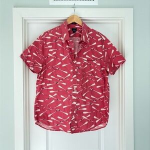 J. Crew Vintage Baseball Bat Print Collard Button Up Shirt Size XL